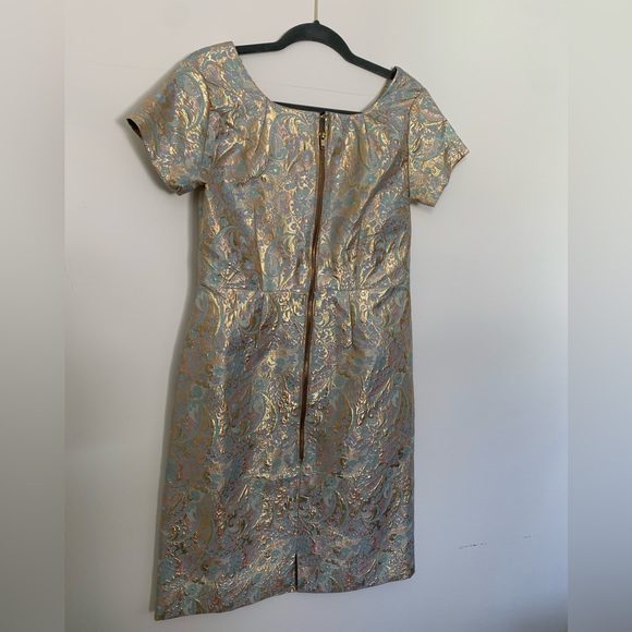 Hand Sewn Metallic Paisley Pencil Style Dress - Picture 6 of 11